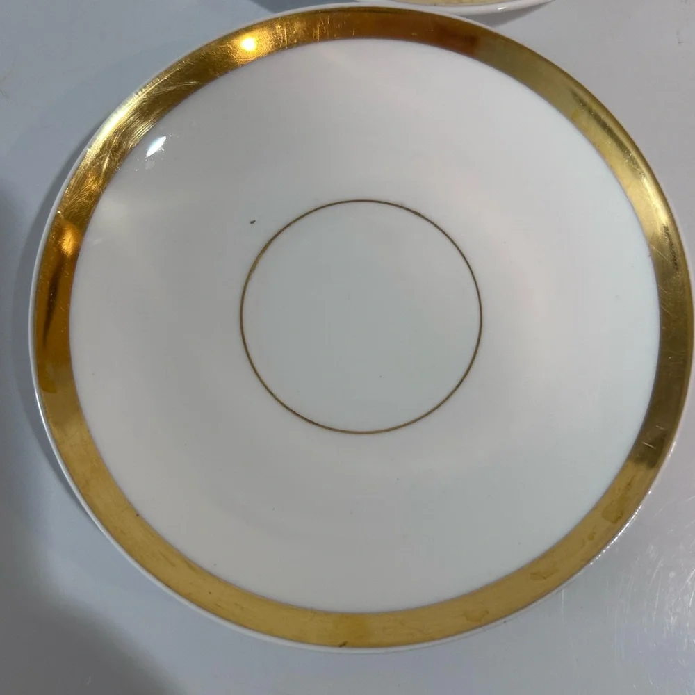 Antique Wm Guerin Limoges France Demitasse Cup & Saucer Set of 3 Gold Band 1900